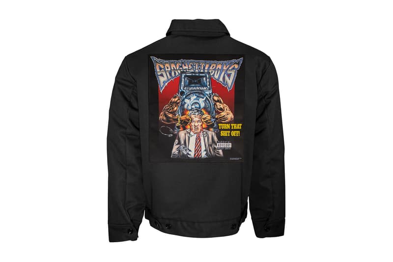 spaghetti boys TURN THAT SHiT OFF capsule collection earplugs champion sweat shorts hoodie dickes work jacket coverall tee shirt print graphic drop release buy purchase black