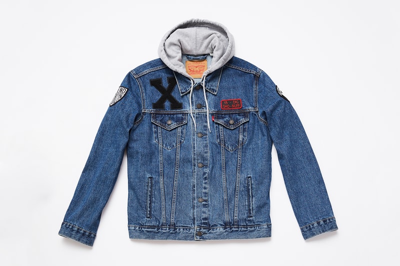 spike lee levis trucker jacket collaboration washed blue denim black jean hoodie sweater patches sho nuff ya dig august 9 2018 release date drop buy purchase sale sell defend brooklyn indigo
