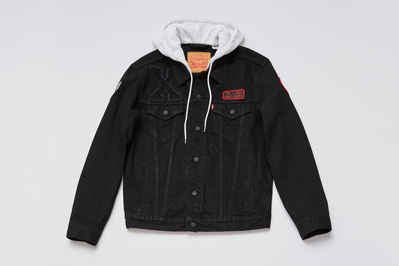 spike lee levis trucker jacket collaboration washed blue denim black jean hoodie sweater patches sho nuff ya dig august 9 2018 release date drop buy purchase sale sell defend brooklyn indigo
