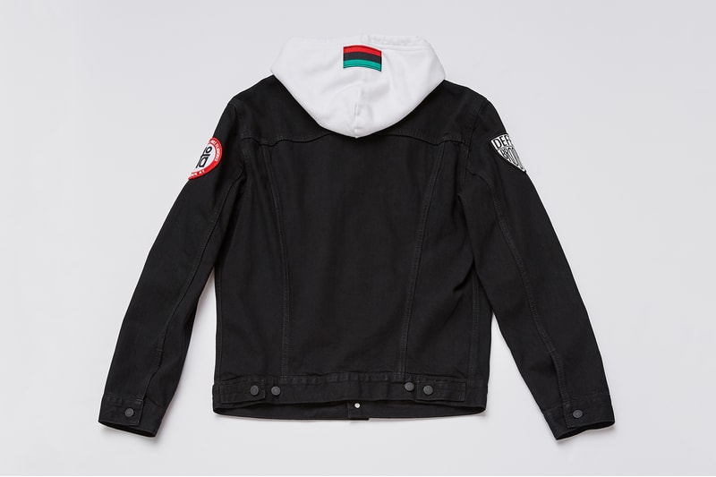 spike lee levis trucker jacket collaboration washed blue denim black jean hoodie sweater patches sho nuff ya dig august 9 2018 release date drop buy purchase sale sell defend brooklyn indigo