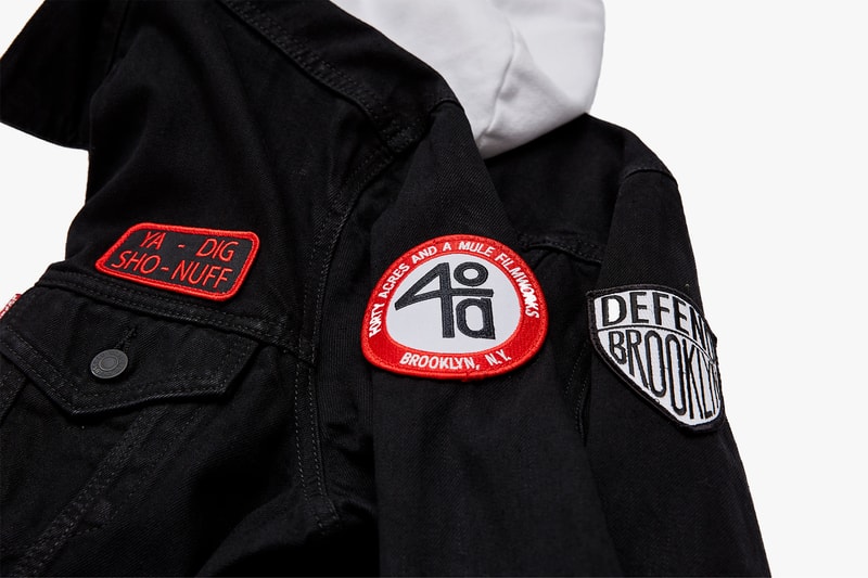 spike lee levis trucker jacket collaboration washed blue denim black jean hoodie sweater patches sho nuff ya dig august 9 2018 release date drop buy purchase sale sell defend brooklyn indigo