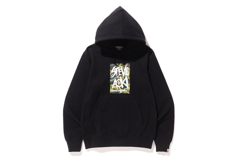 Steve Aoki BAPE Capsule Collection Green Camo DJ collaboration hoodie tee shirt graphic ape head grey black white