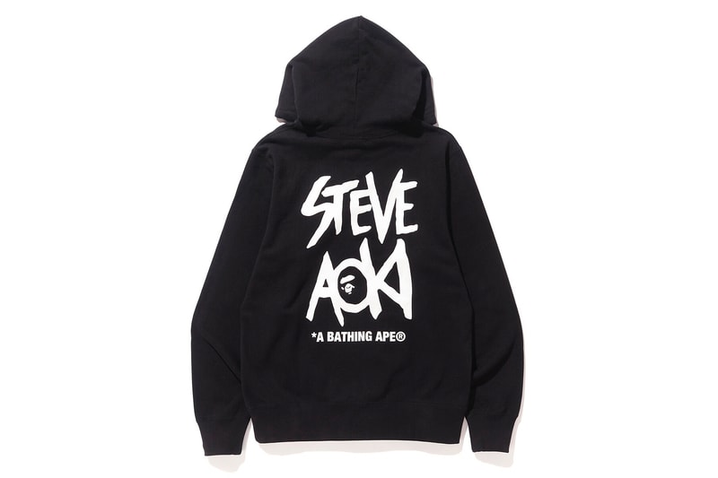 Steve Aoki BAPE Capsule Collection Green Camo DJ collaboration hoodie tee shirt graphic ape head grey black white