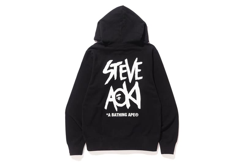 Steve Aoki BAPE Capsule Collection Green Camo DJ collaboration hoodie tee shirt graphic ape head grey black white