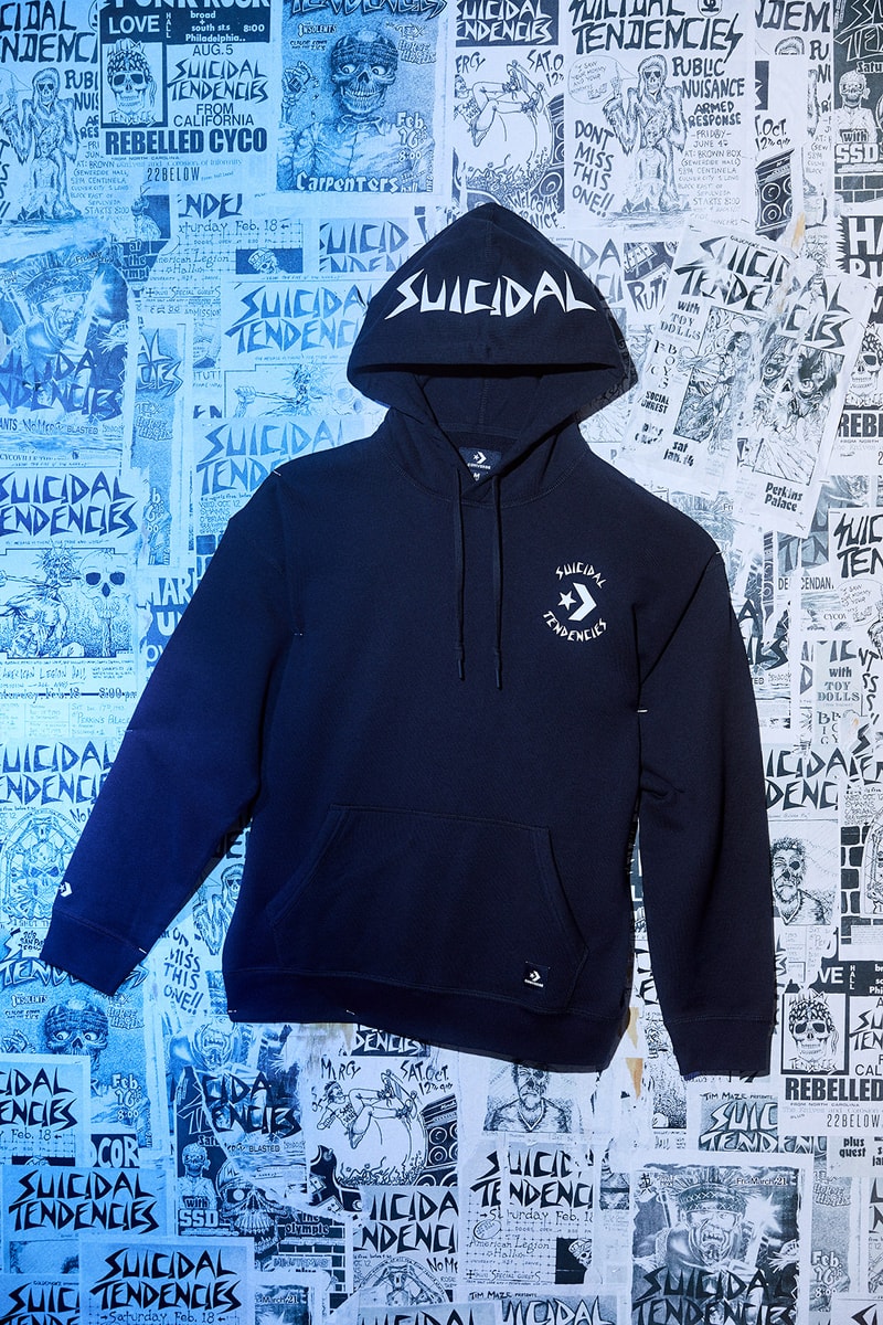 converse suicidal tendences collaboration capsule chuck taylor all star hoodie sweater shirt tee printed screen black white monochrome color september 7 2018