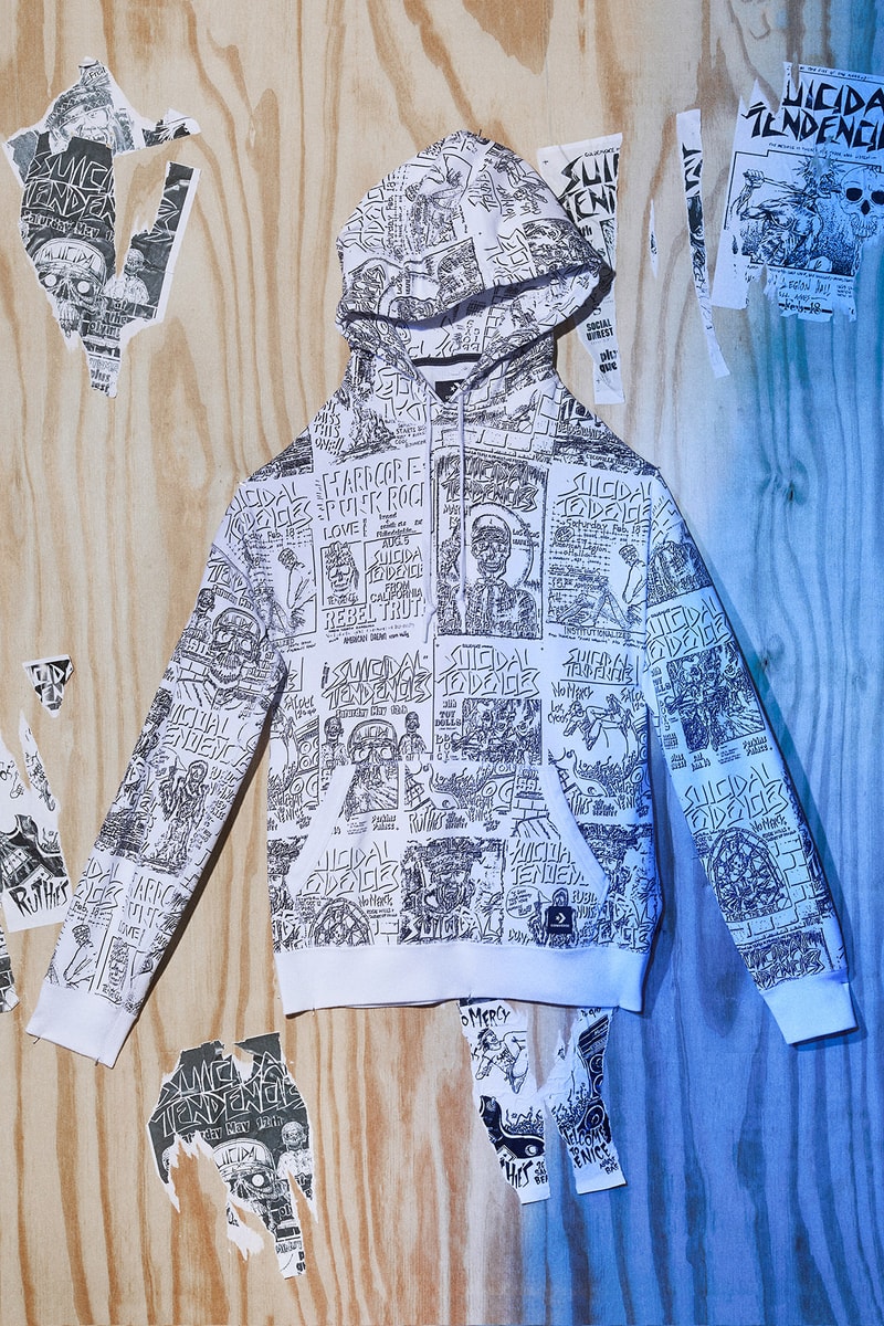 converse suicidal tendences collaboration capsule chuck taylor all star hoodie sweater shirt tee printed screen black white monochrome color september 7 2018