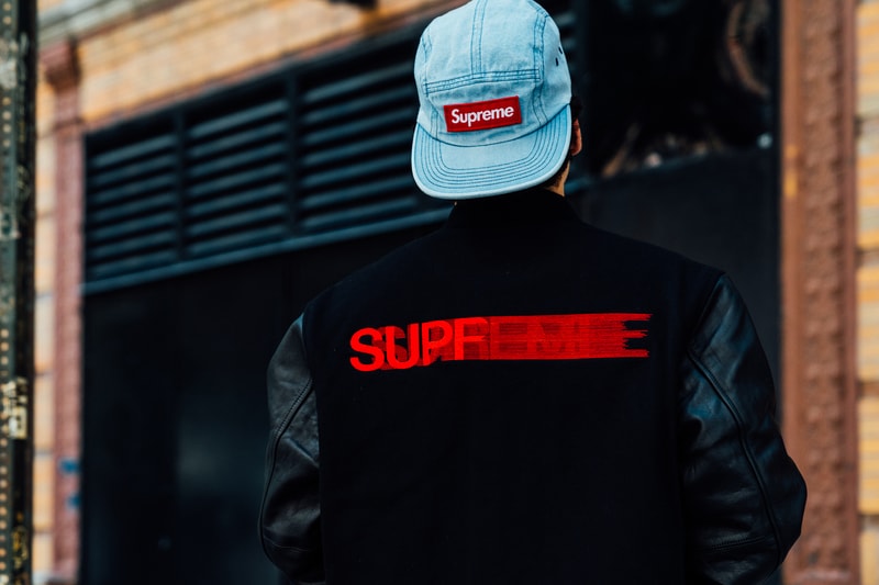 supreme fall winter 2018 drop day varsity jacket motion blur denim hat box logo