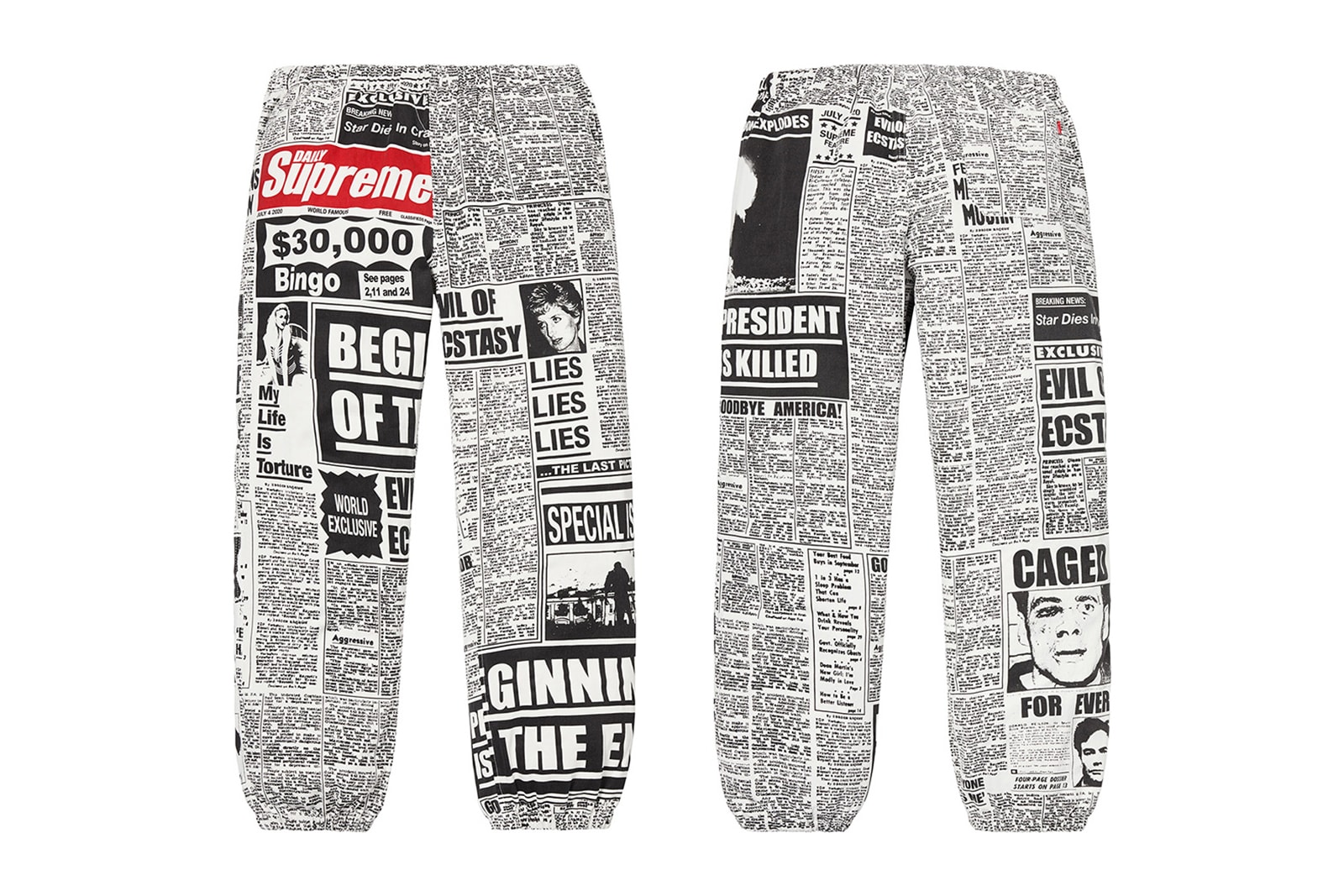 Supreme Fall/Winter 2018 Pants Trousers Sweatpants Camo Jeans Denim Track Split Jewel Newspaper Jesus Mary Shorts Release Details Information First Look News