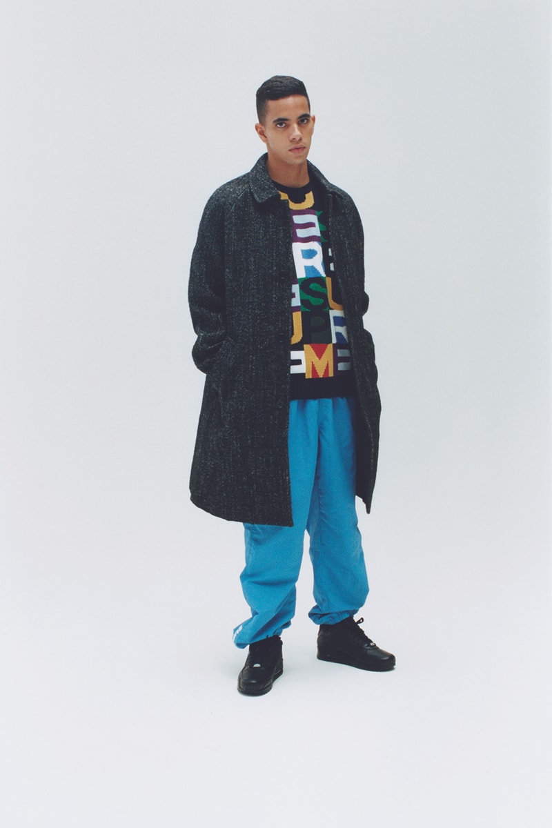 Supreme Fall/Winter 2018 Editorial Shoot Jigsaw Puzzle Sweater Pea Coat Blue Pants
