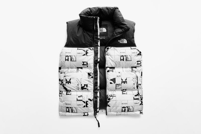 The North Face broken grid capsule collection drop release fall winter 2018 nupste vest jacket parka hooded cap new era 59 50 fifty nine fifty retro vintage graphics print all over outerwear limited