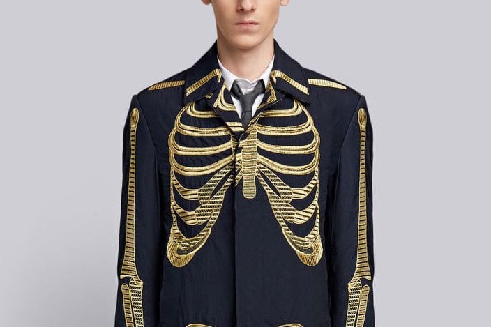 Thom Browne's $4,800 USD Overcoat Features Gold Skeleton Embroidery