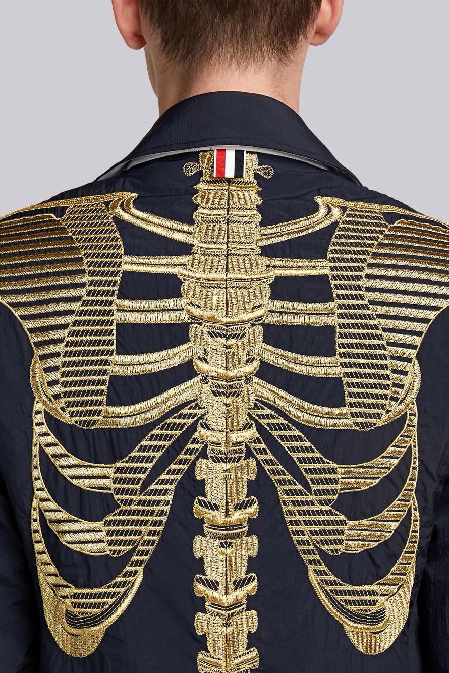 Thom Browne Overcoat W/ Gold Skeleton Embroidery