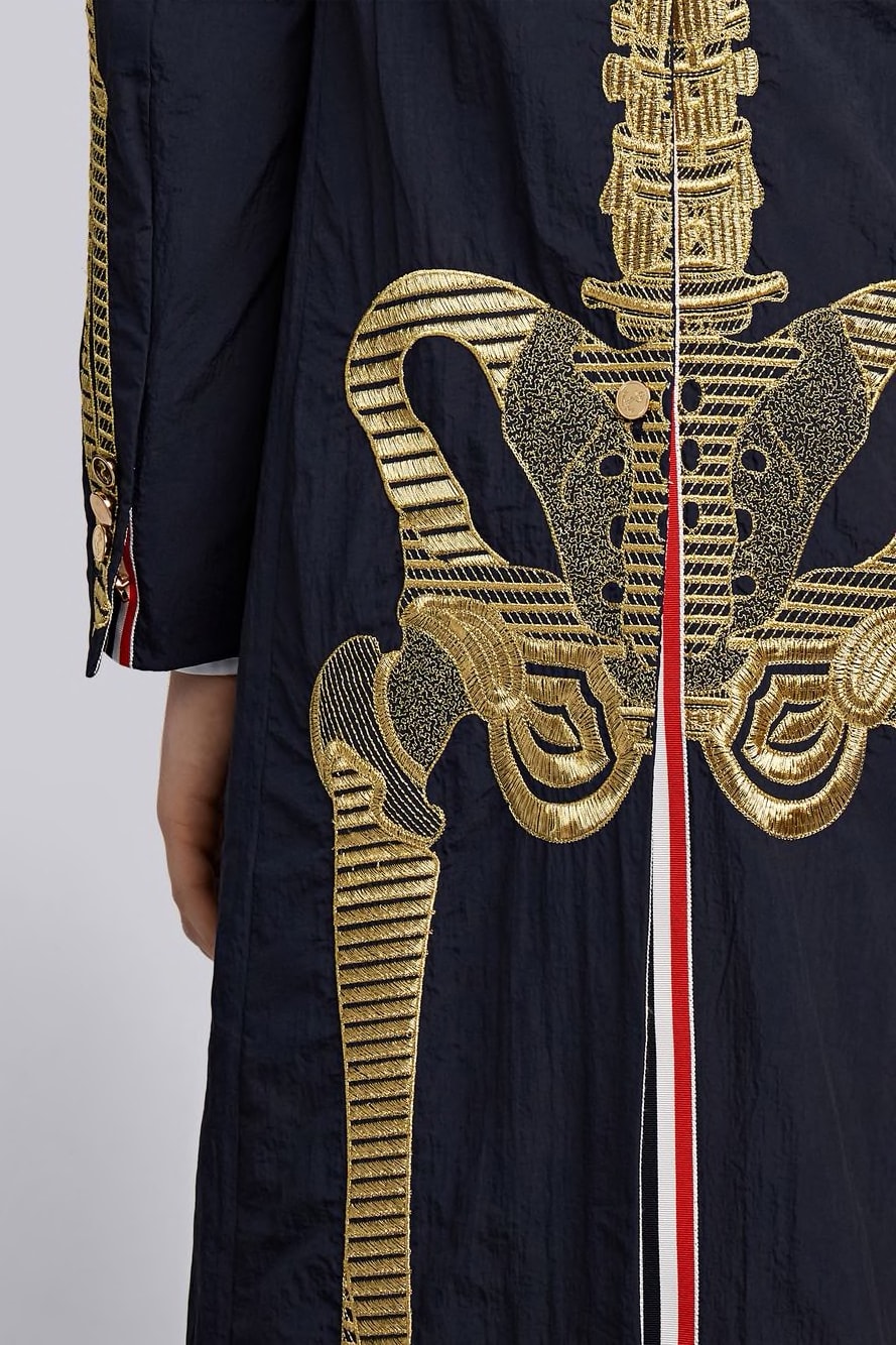 Thom Browne Overcoat W/ Gold Skeleton Embroidery