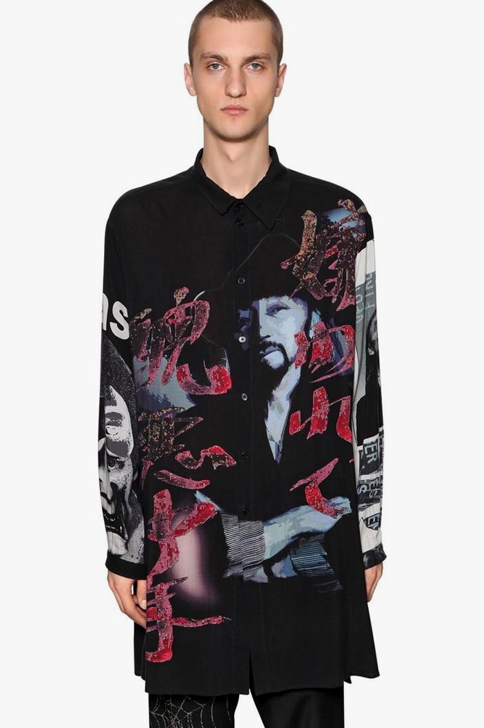 yohji yamamoto fall winter 2018 tencel printed shirt buy purchase black graphic imagery photo japanese LUISAVIAROMA sell sale