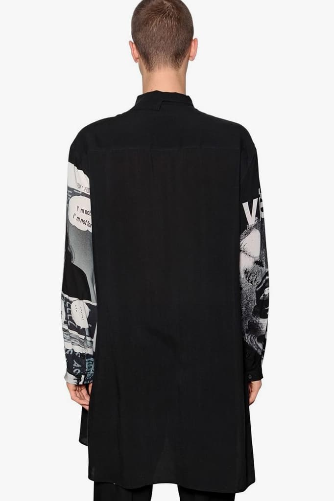 yohji yamamoto fall winter 2018 tencel printed shirt buy purchase black graphic imagery photo japanese LUISAVIAROMA sell sale