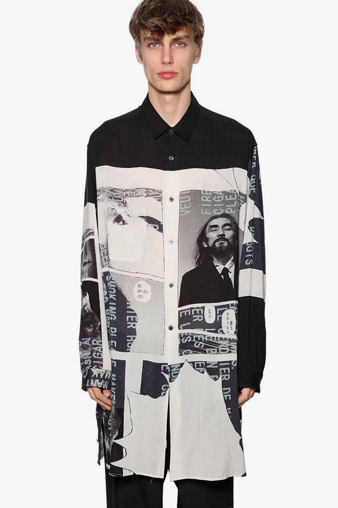 yohji yamamoto fall winter 2018 tencel printed shirt buy purchase black graphic imagery photo japanese LUISAVIAROMA sell sale