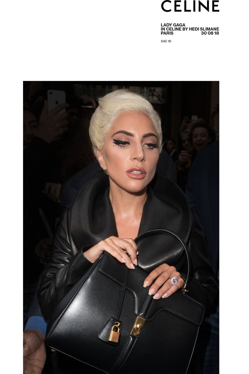 CELINE angelina jolie lady gaga handbag le 16 purse leather satchel bag november 2018 debut premiere launch womenswear menswear collection fashion week paris the hotel colbert address