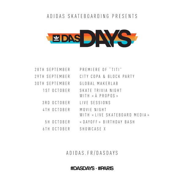 adidas skateboarding das days event festival paris france september 28 october 6 2018 schedule details