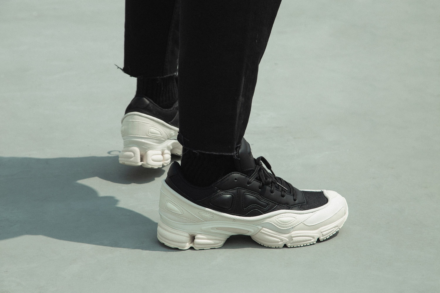 adidas by raf simons ozweego on foot look hbx black white
