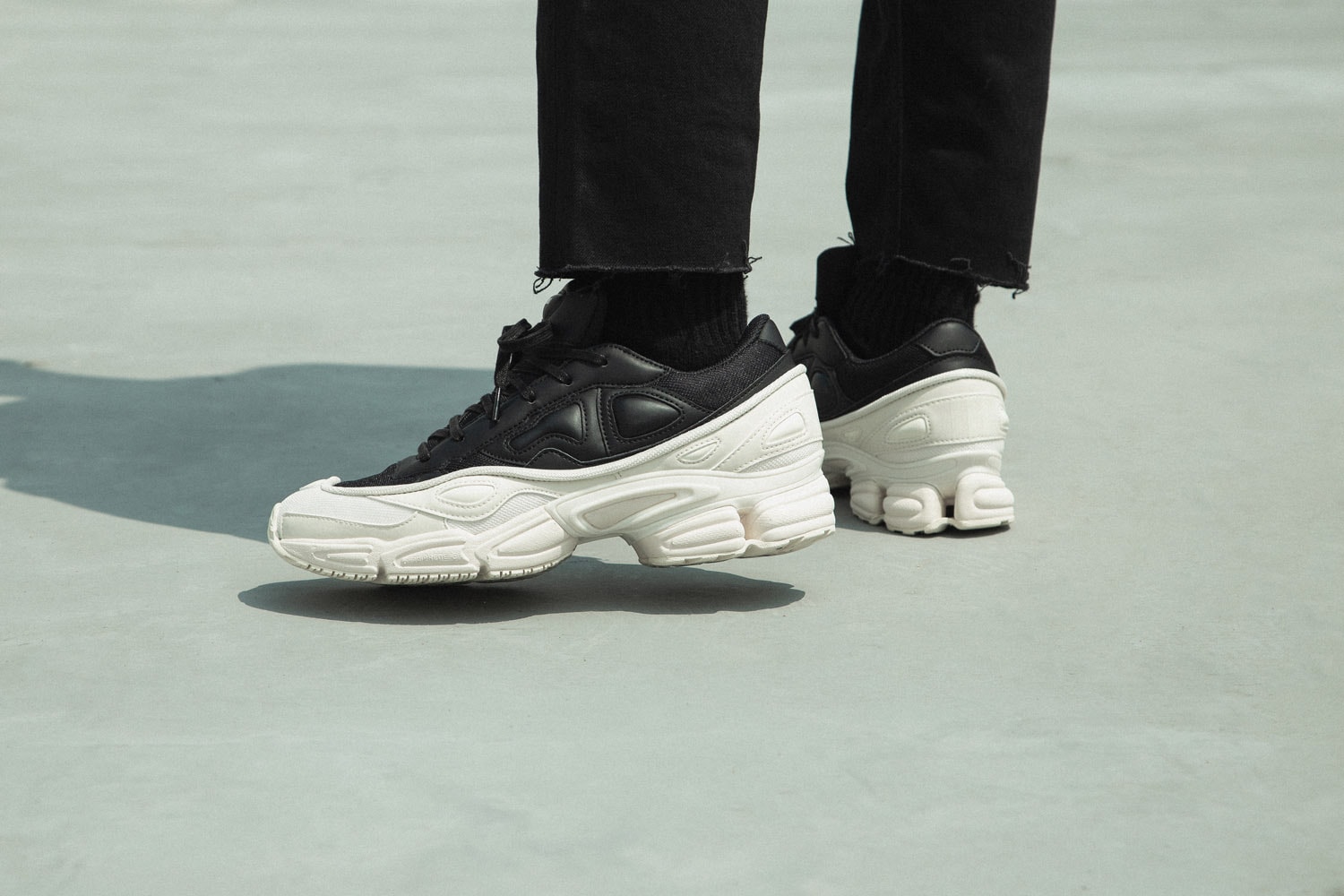 adidas by raf simons ozweego on foot look hbx black white
