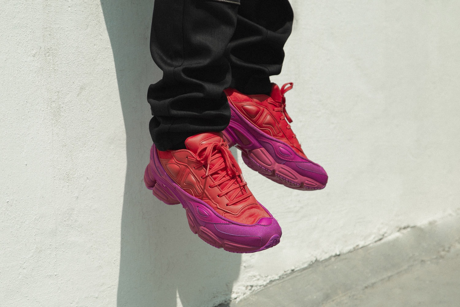 adidas by raf simons ozweego on foot look hbx pink purple