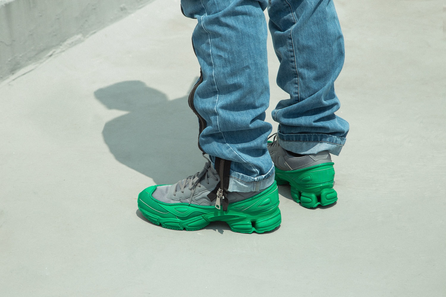 adidas by raf simons ozweego on foot look hbx green grey
