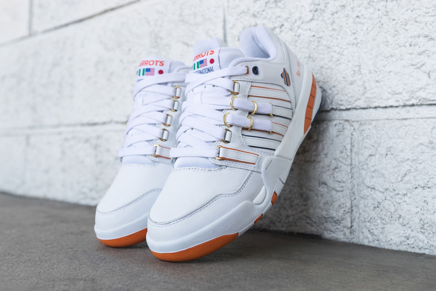 Anwar Carrots K-Swiss SI-18 white orange navy gold release info sneakers exclusive collaborations
