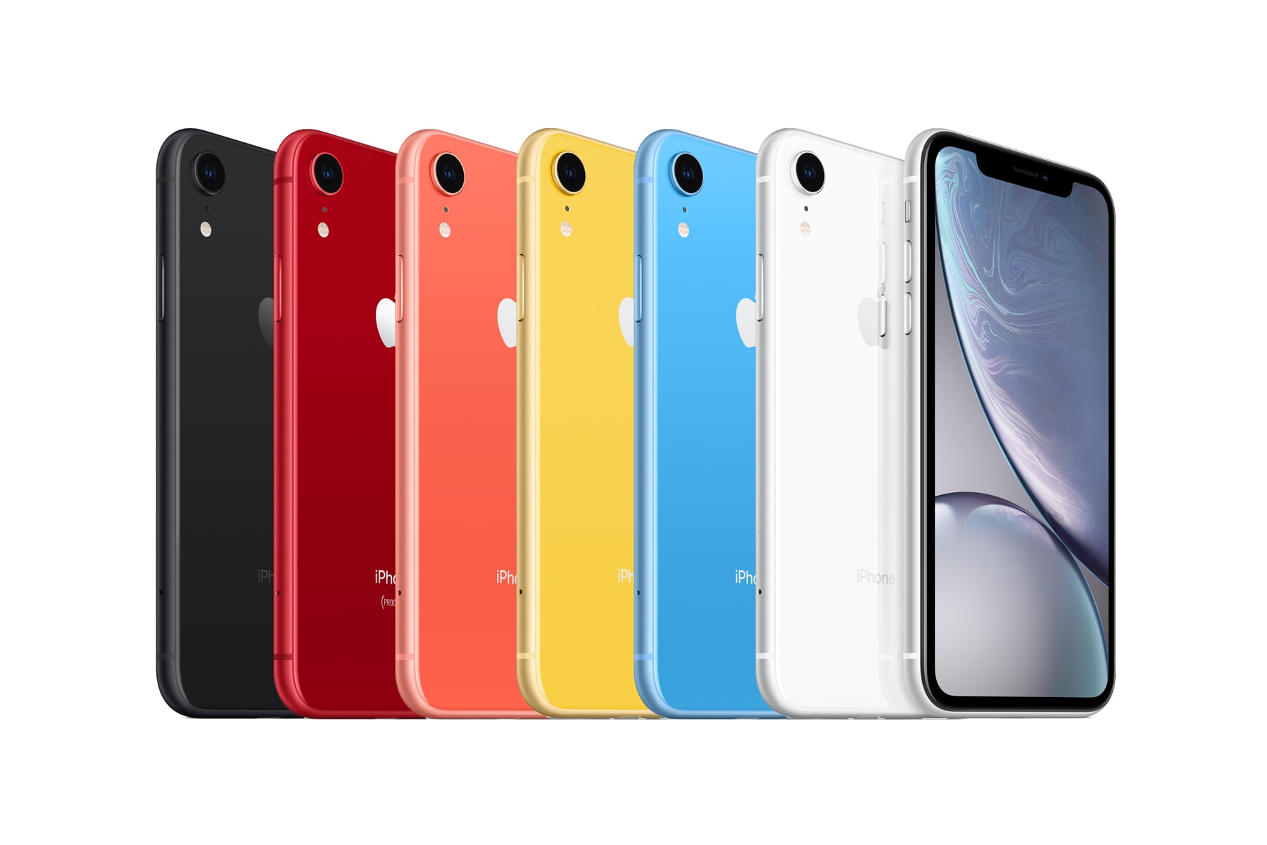 Apple iPhone XR Upgraded Cheaper Gather Round AppleEvent September 12 2018 white black blue yellow coral and PRODUCTRED product red