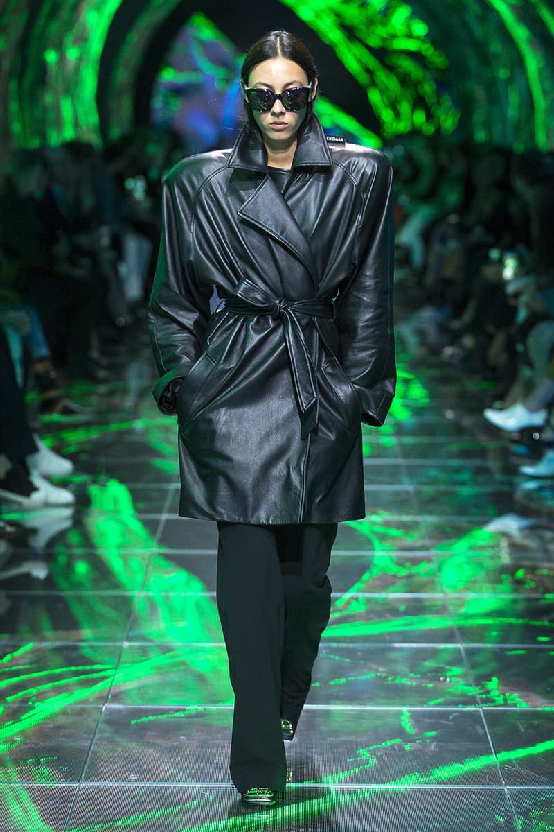 balenciaga runway spring 2019 collection paris fashion week men women demna gvasalia suit shoulder sneaker track dress logo