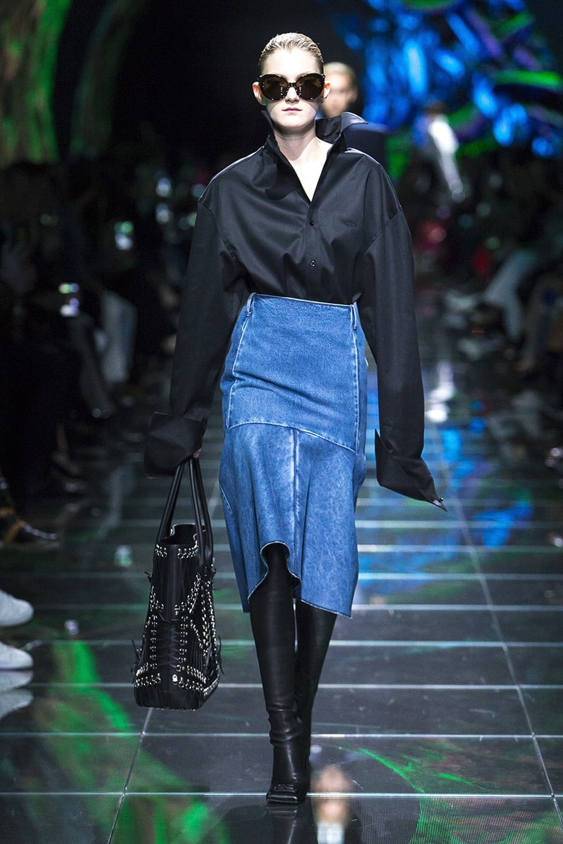 balenciaga runway spring 2019 collection paris fashion week men women demna gvasalia suit shoulder sneaker track dress logo