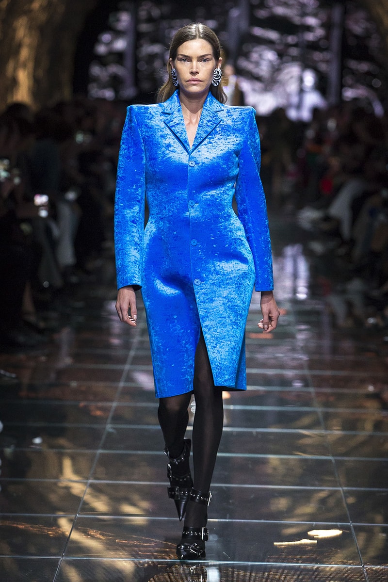 balenciaga runway spring 2019 collection paris fashion week men women demna gvasalia suit shoulder sneaker track dress logo