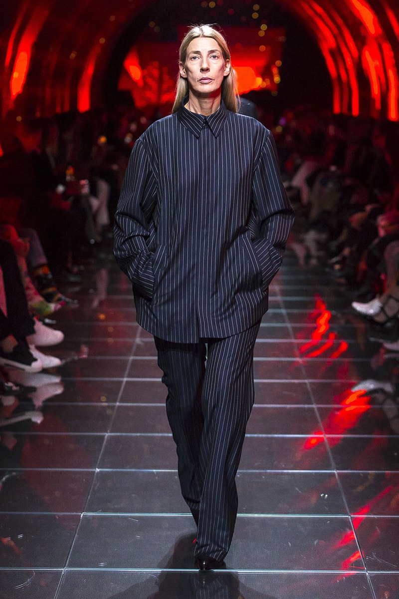 balenciaga runway spring 2019 collection paris fashion week men women demna gvasalia suit shoulder sneaker track dress logo