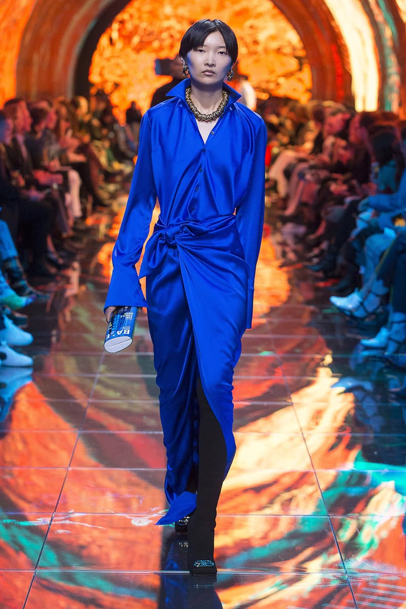 balenciaga runway spring 2019 collection paris fashion week men women demna gvasalia suit shoulder sneaker track dress logo