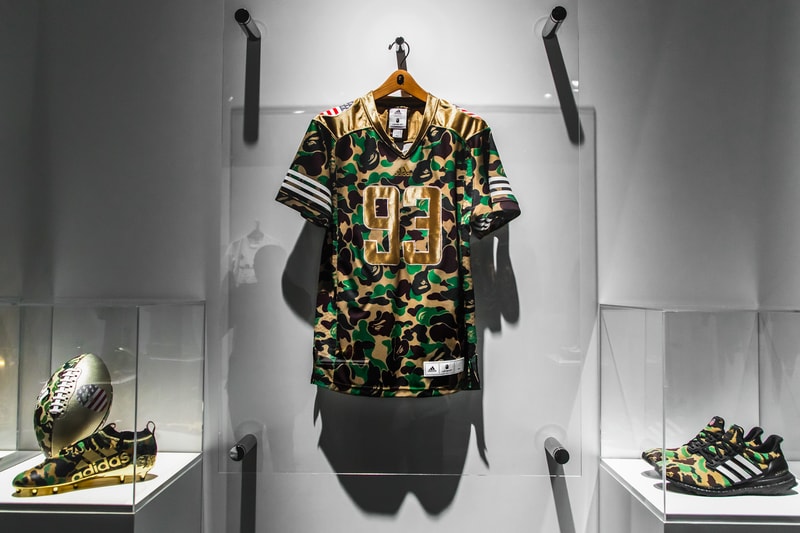A Closer look at the BAPE x adidas Football Collection ultraboost adizero 5-Star camo ape head bape xxv exhibition japan tokyo