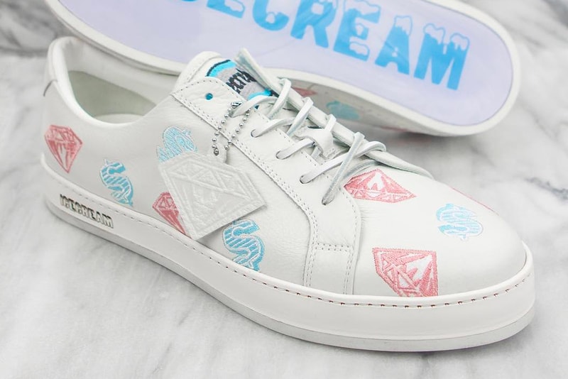 Billionaire Boys Club ICECREAM Made In Italy Launch Diamond and Dollar sneaker velour slide slip-on T shirt hoodies skate decks socks leather card case money trays keychain necklace