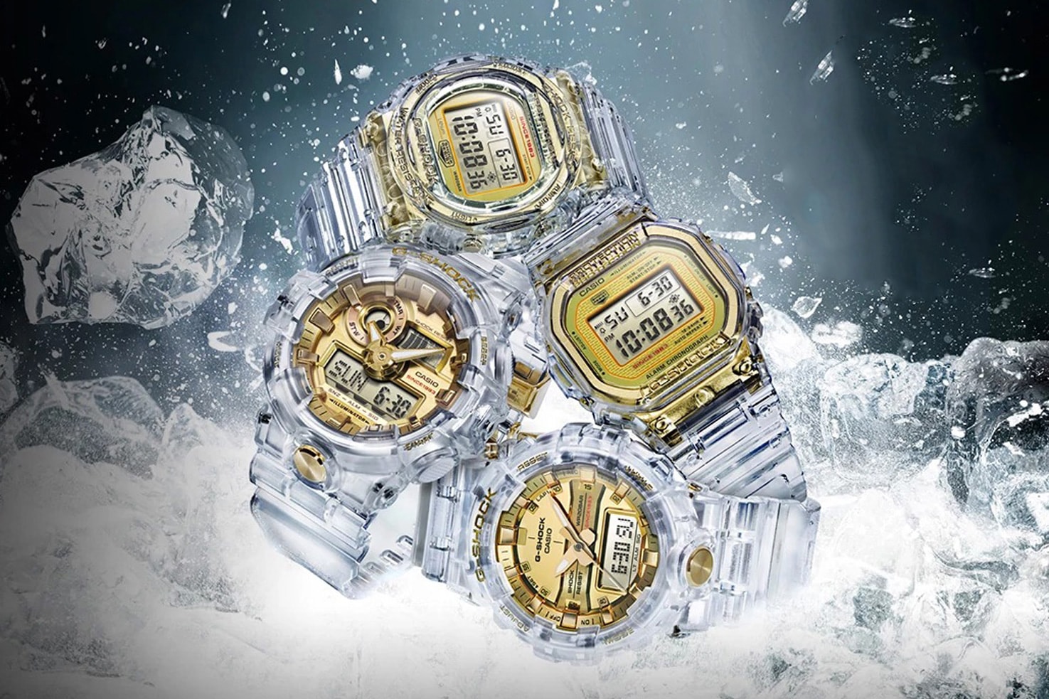 Casio G-SHOCK Glacier Gold Watch Collection see through DW-5035E DW-5735E GA735E  GA835E clear resin transparent release price