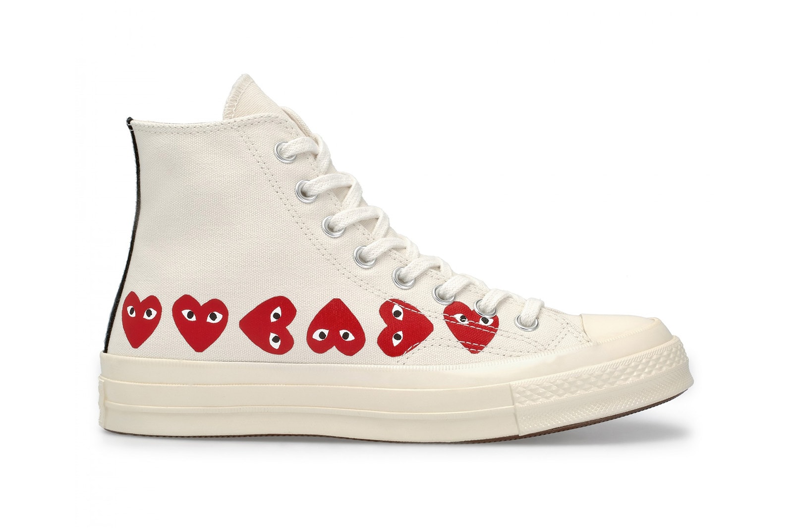 CdG PLAY x Converse Chuck Taylor All Star Release Date Details Shoes Trainers Kicks Sneakers Boots Footwear Cop Purchase Buy Soon Available Dover Street Market London White Khaki Repeated Heart Pattern