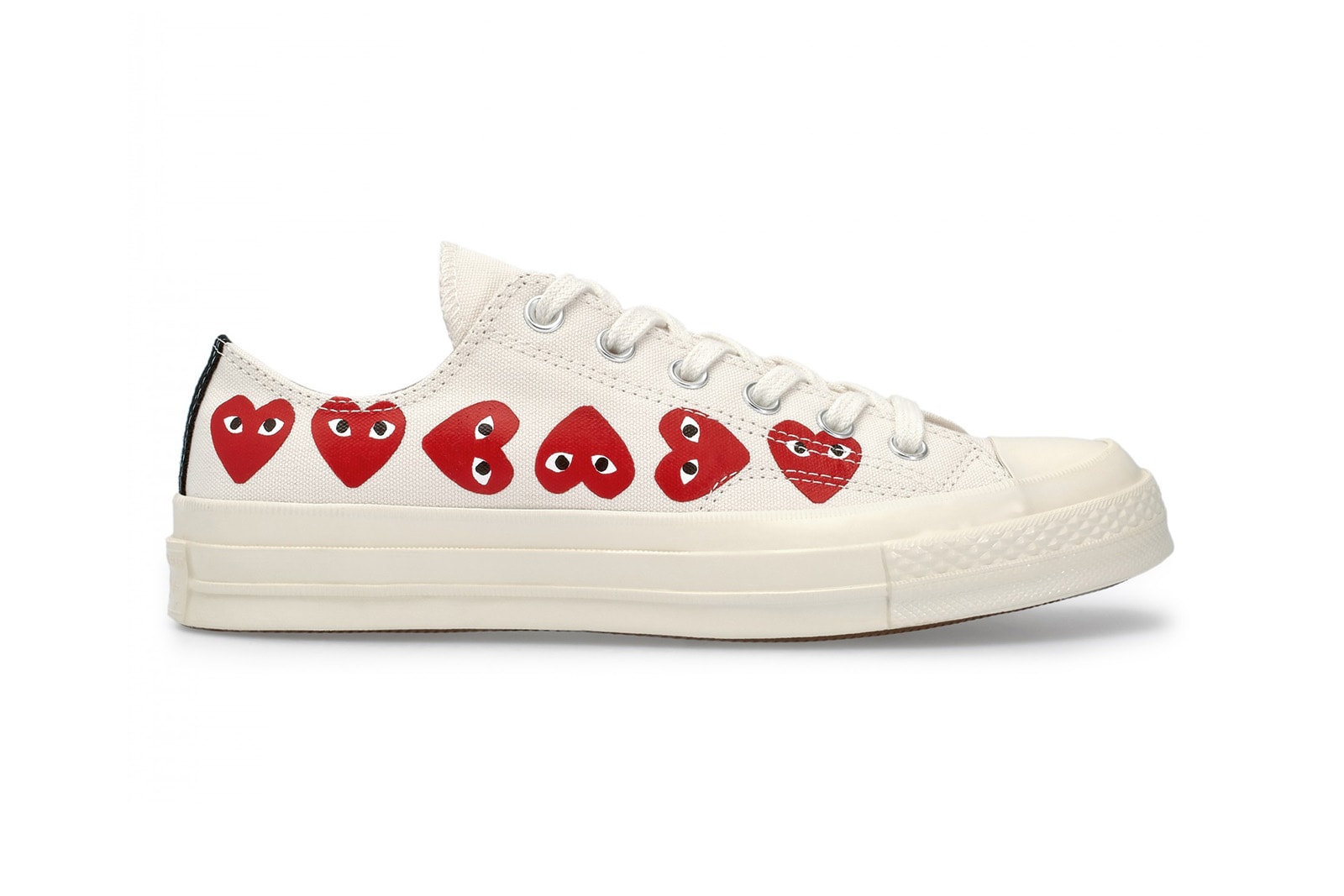 CdG PLAY x Converse Chuck Taylor All Star Release Date Details Shoes Trainers Kicks Sneakers Boots Footwear Cop Purchase Buy Soon Available Dover Street Market London White Khaki Repeated Heart Pattern