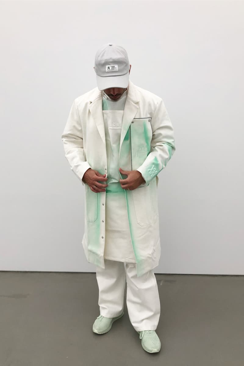 daniel arsham samuel ross a cold wall studio uniform design exclusive not for resale white lab coat dye work pants hat art new york