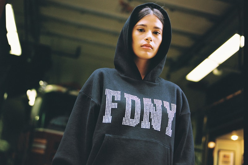 danielle guizio fdny new york city fire department collaboration sweatsuit sweater hoodie tee shirt print logo sweatpants print exclusive collaboration drop release date info charity foundation new york fashion week Micaiah Carter