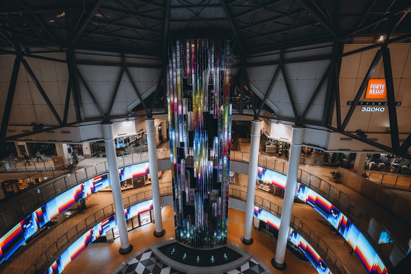Felipe Pantone Disrupts Moscow Atrium with New 'DATAFALL' Sculpture