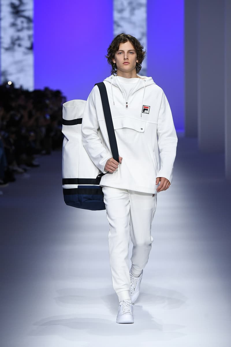 FILA Spring Summer 2019 Milan Fashion Week sportswear jackets swaeters hoodies bags hats accessories runway