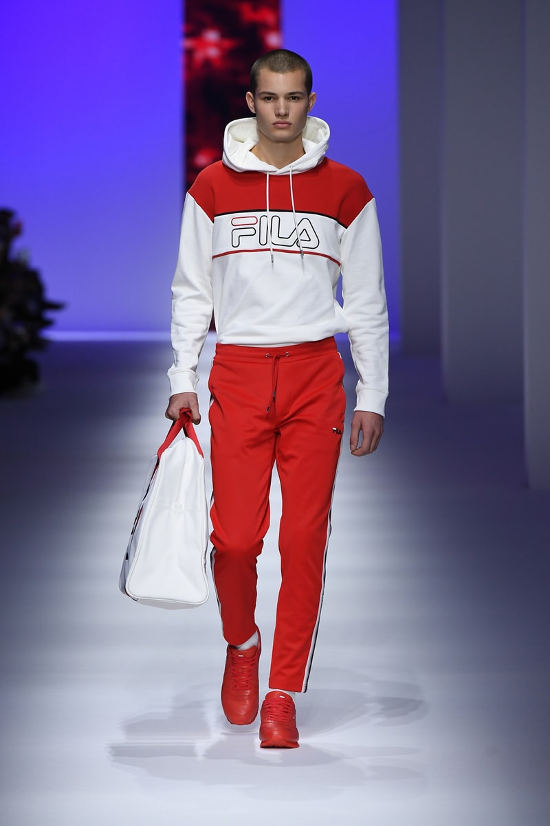 FILA Spring Summer 2019 Milan Fashion Week sportswear jackets swaeters hoodies bags hats accessories runway