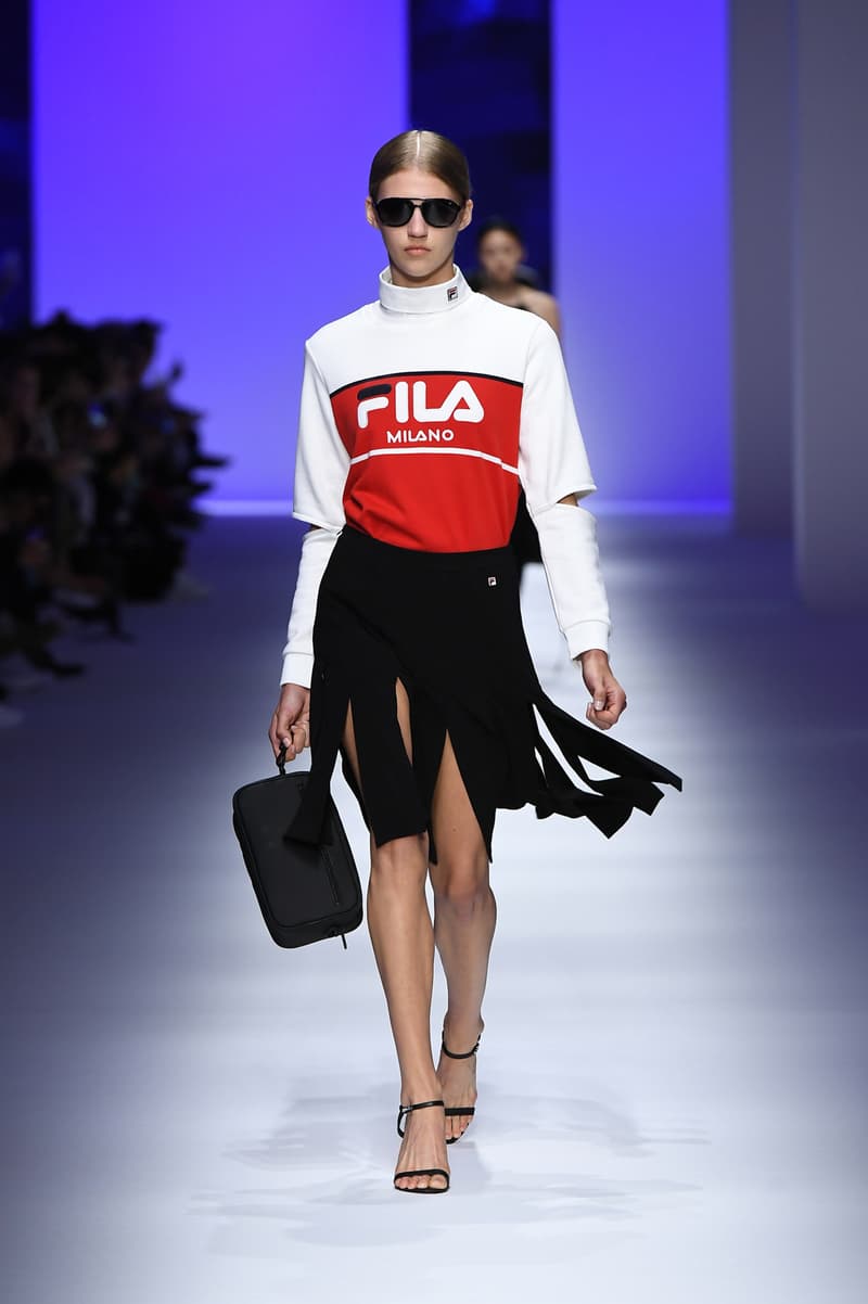 FILA Spring Summer 2019 Milan Fashion Week sportswear jackets swaeters hoodies bags hats accessories runway