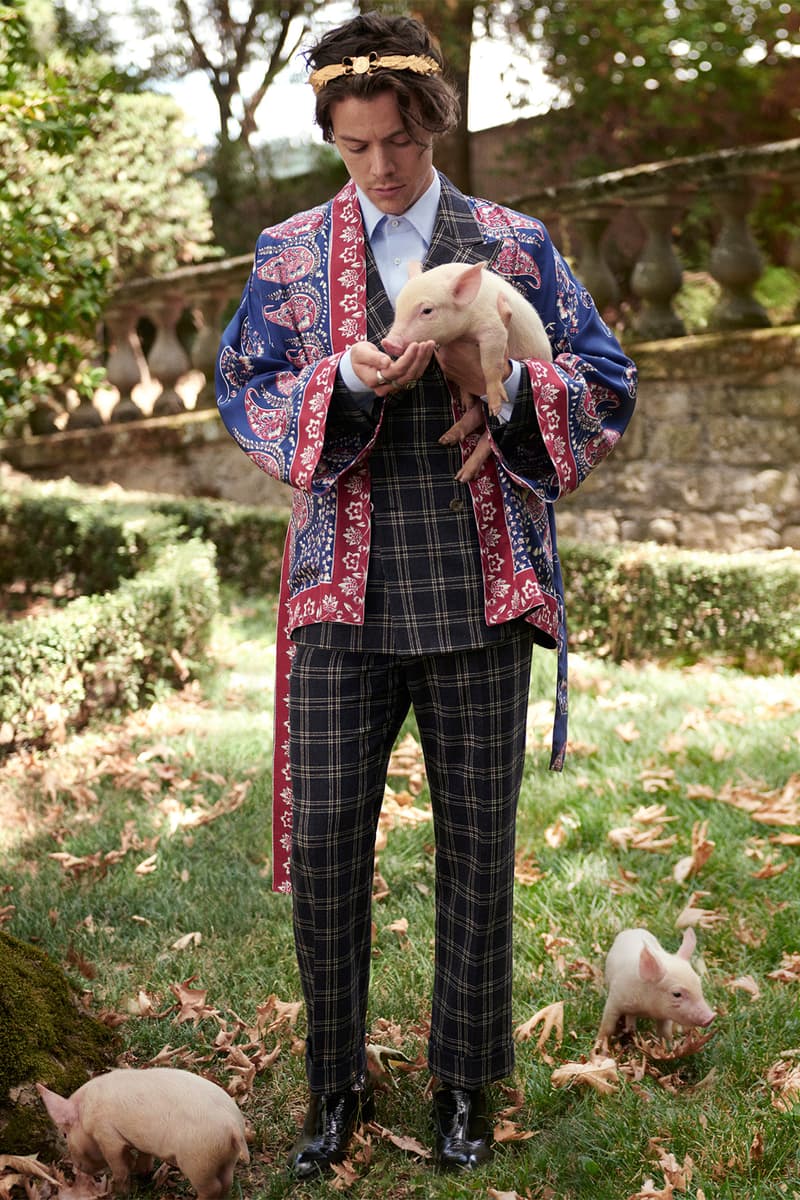 Gucci Cruise Harry Styles 2019 Mens Tailoring Campaign Fashion Clothing Garments High End Cop Purchase Buy Available Soon Glen Luchford Italy Villa Lante pig goat sheep