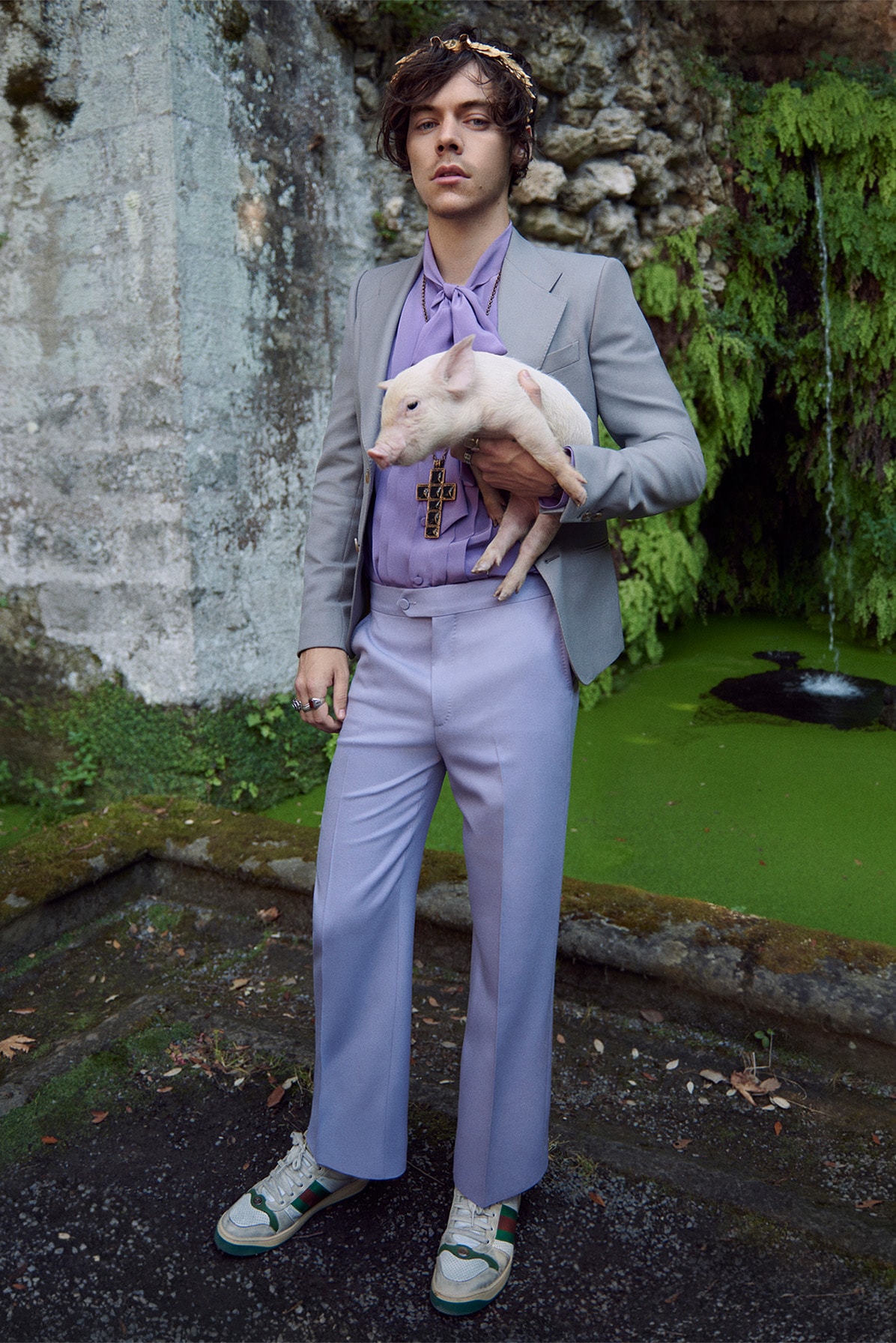 Gucci Cruise Harry Styles 2019 Mens Tailoring Campaign Fashion Clothing Garments High End Cop Purchase Buy Available Soon Glen Luchford Italy Villa Lante pig goat sheep