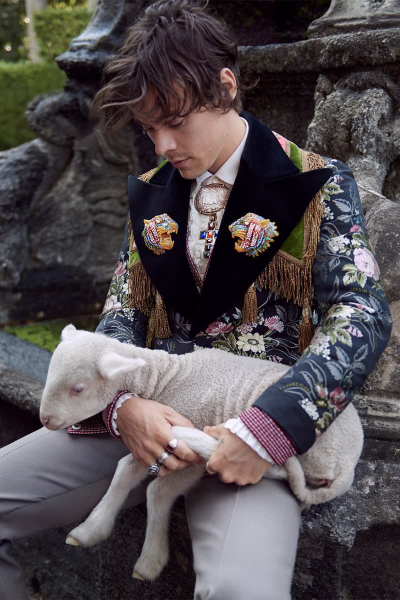 Gucci Cruise Harry Styles 2019 Mens Tailoring Campaign Fashion Clothing Garments High End Cop Purchase Buy Available Soon Glen Luchford Italy Villa Lante pig goat sheep