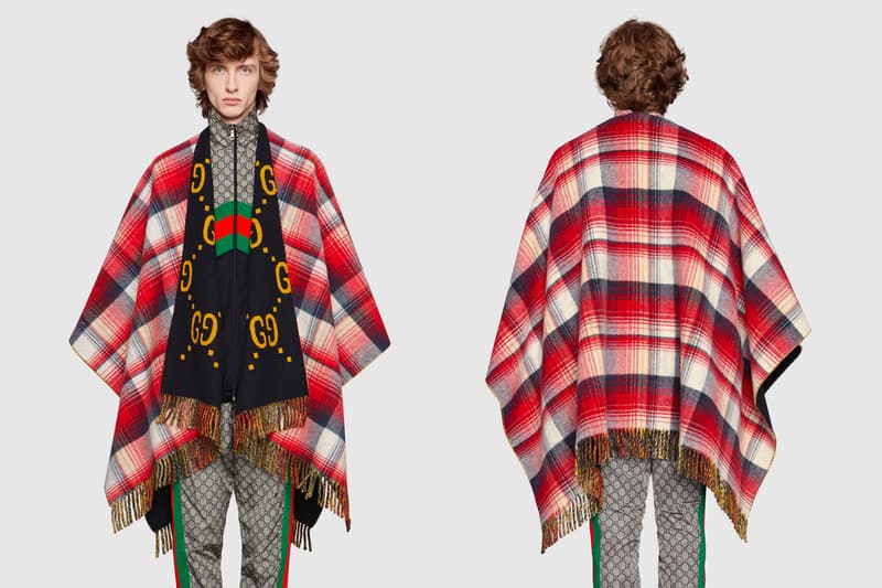 Gucci Reversible Wool Poncho GG logo tartan print black yellow red blue white release info