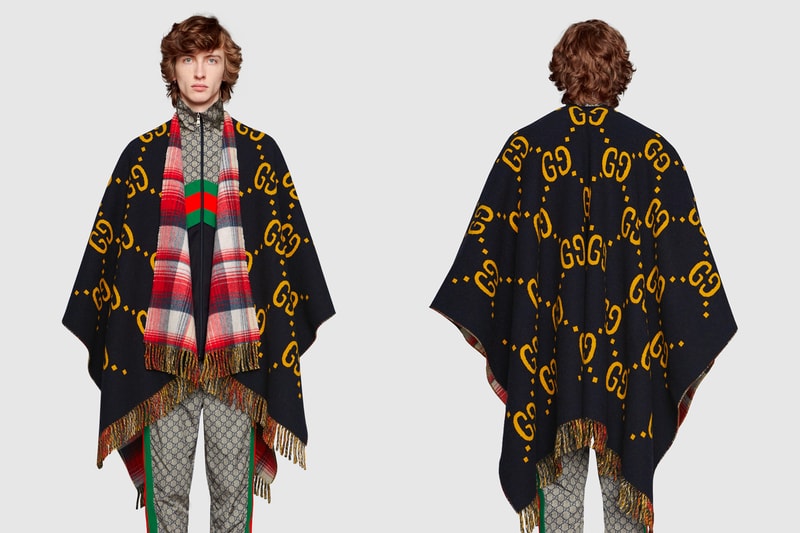 Gucci Reversible Wool Poncho GG logo tartan print black yellow red blue white release info