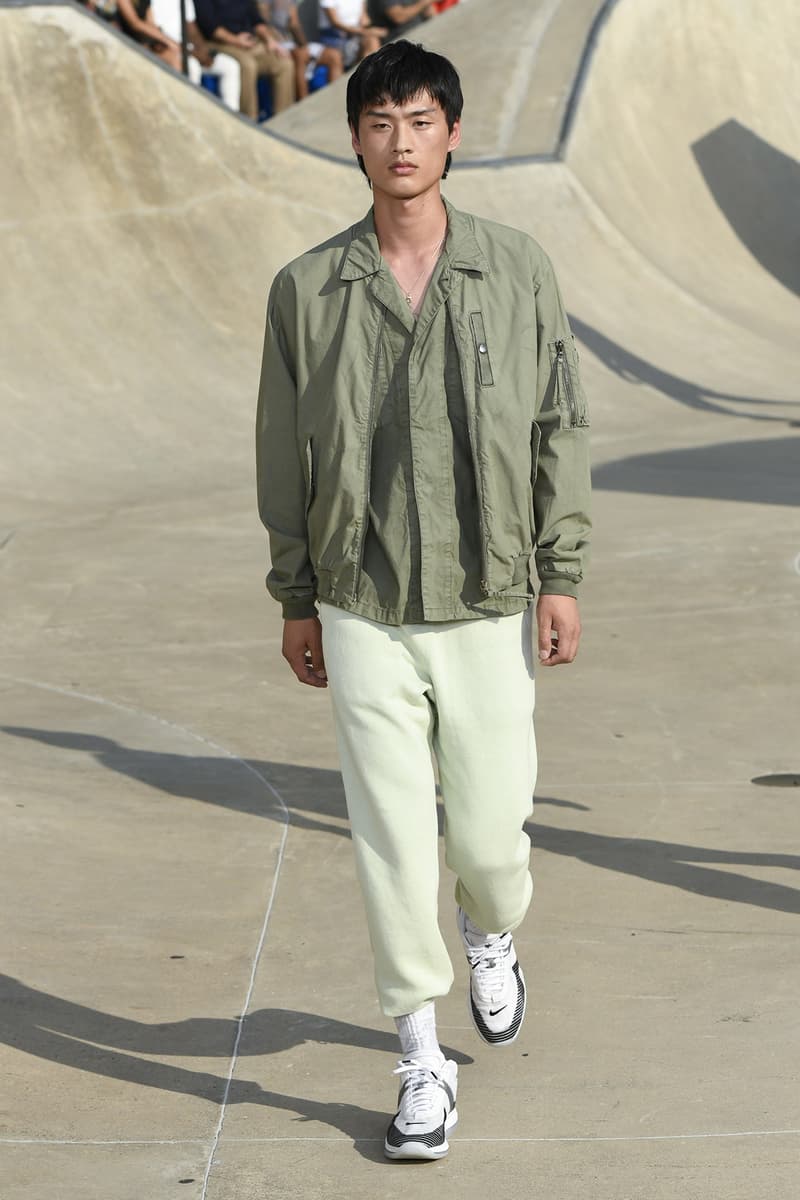 John Elliott spring summer 2019 runway collection sheck wes suicoke nike blackmeans mars jewelry sneaker shoe first look new york pier 62 skatepark justin bieber lebron james collaboration exclusive drop release date info tie dye denim acg